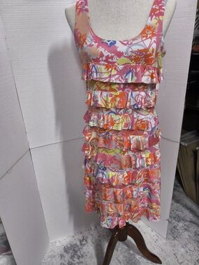 Preloved Size Medium Tango Mango Pink Multi Color Ruffle Tank Dress